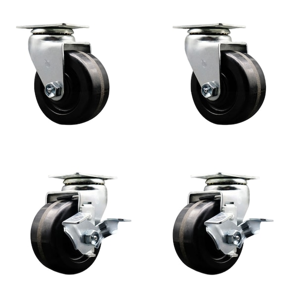 4 Inch Phenolic Swivel Caster Set with Ball Bearings 2 Brakes SCC
